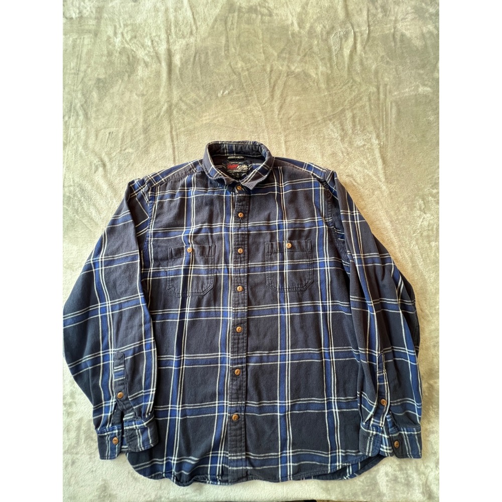 Old Navy Flannel Shirt Mens XL Blue Plaid Vintage Regular Fit Button Down